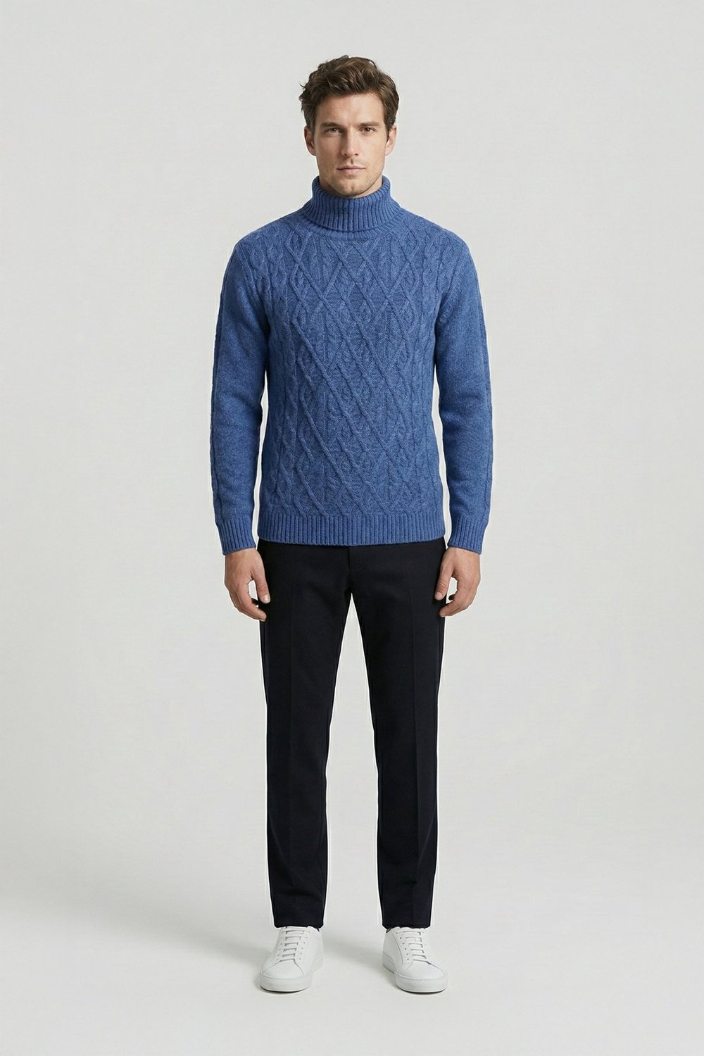 Mavi Regular Fit Yün Karışımlı Desenli Tam Balıkçı Yaka Erkek Triko Kazak