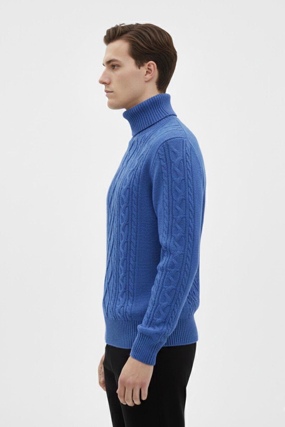 Mavi Regular Fit Yün Karışımlı Desenli Tam Balıkçı Yaka Erkek Triko Kazak
