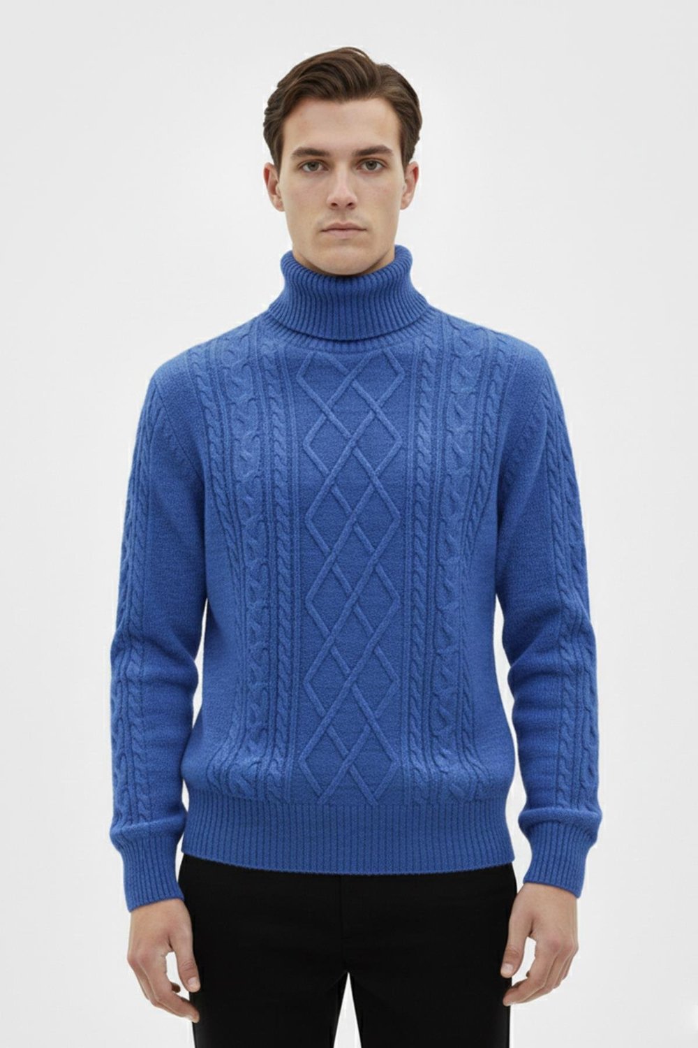 Mavi Regular Fit Yün Karışımlı Desenli Tam Balıkçı Yaka Erkek Triko Kazak