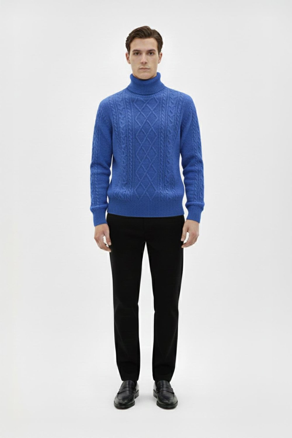 Mavi Regular Fit Yün Karışımlı Desenli Tam Balıkçı Yaka Erkek Triko Kazak