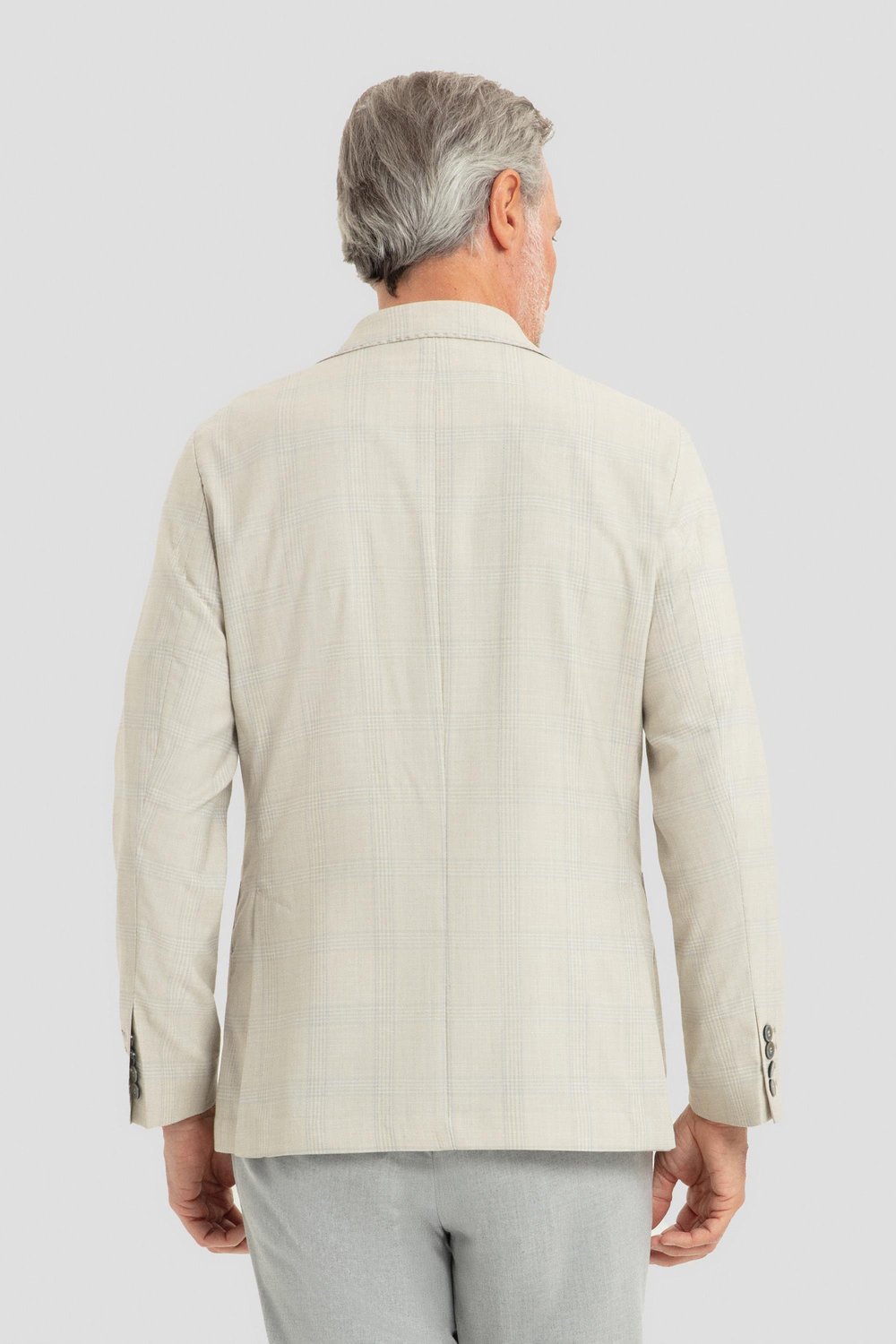 Erkek Krem Regular Fit Klasik Yaka Ekose Desenli Dokuma Ceket 6 Drop