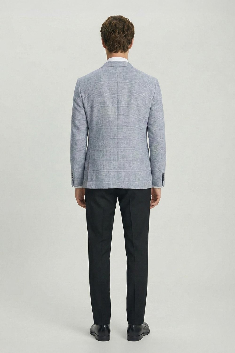 Erkek Gri Regular Fit Klasik Yaka Ekose Desenli Dokuma Ceket 6 Drop