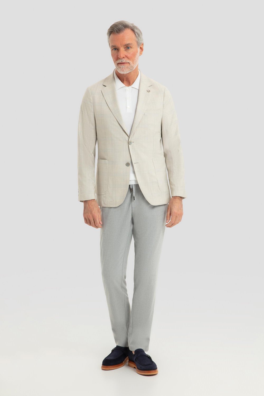 Erkek Krem Regular Fit Klasik Yaka Ekose Desenli Dokuma Ceket 6 Drop