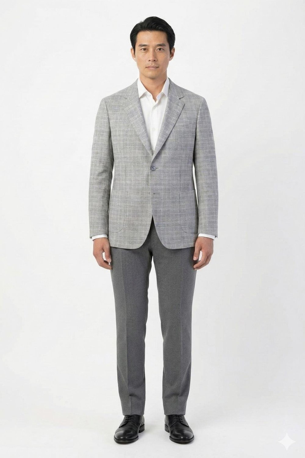 Erkek Vizon Regular Fit Ekose Desenli Klasik Yaka 6 Drop Tam Astarlı Ceket