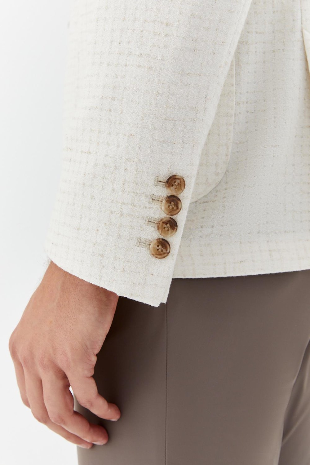 Ekru Mono Yaka Keten Karışımlı Blazer Erkek Ceket