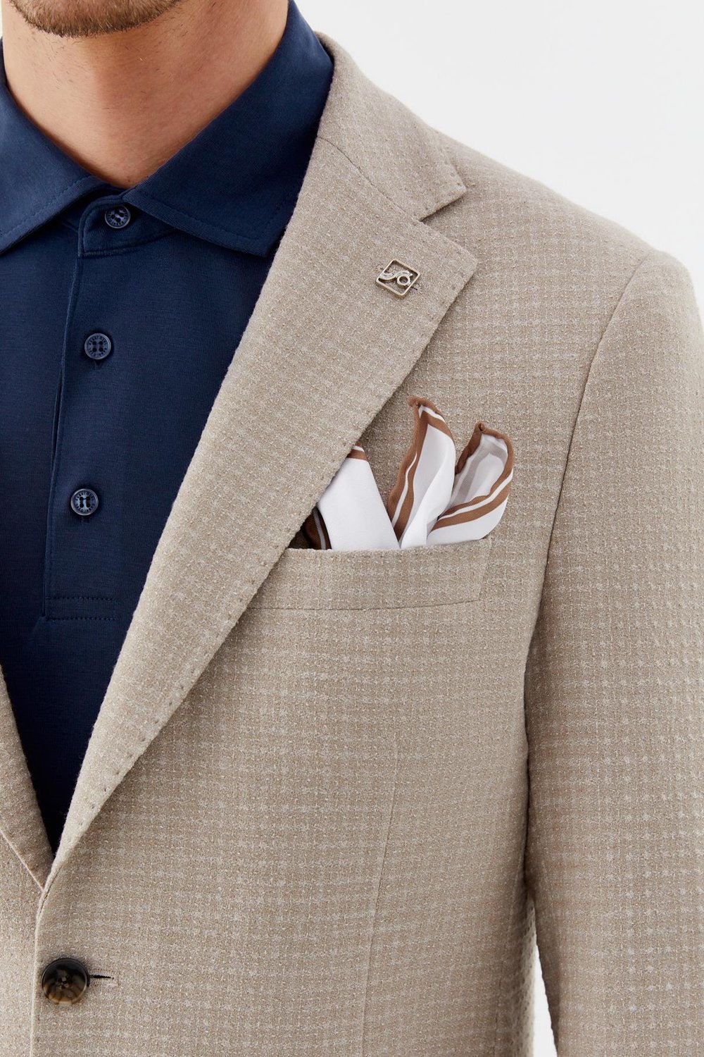 Koyu Bej Mono Yaka Keten Karışımlı Blazer Erkek Ceket