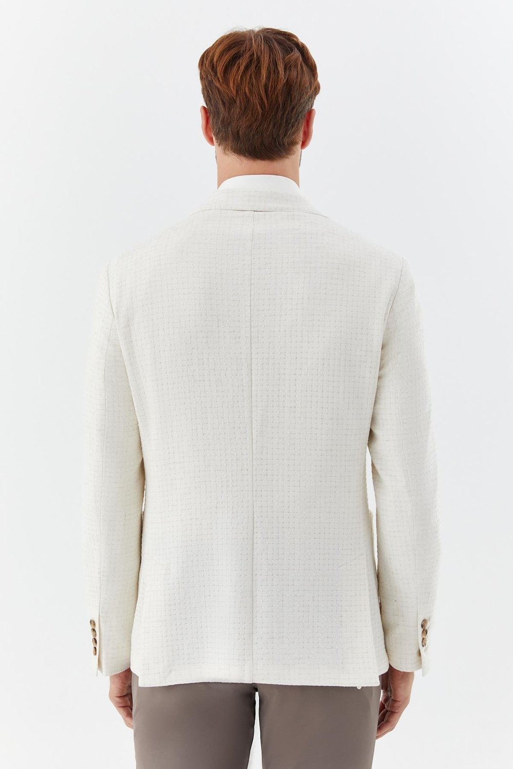 Ekru Mono Yaka Keten Karışımlı Blazer Erkek Ceket