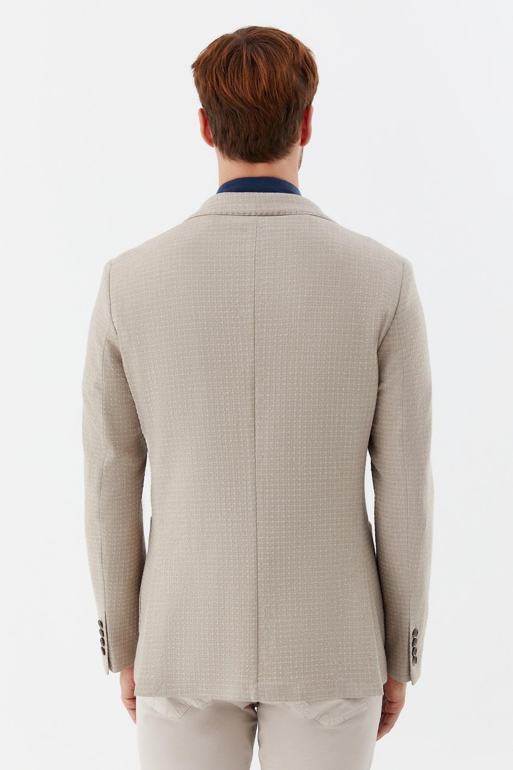 Koyu Bej Mono Yaka Keten Karışımlı Blazer Erkek Ceket