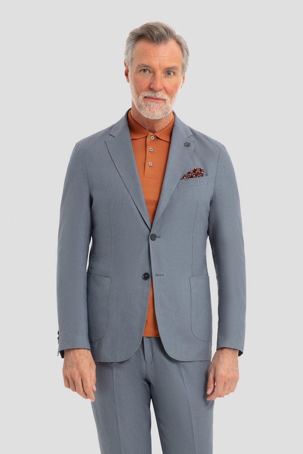 Erkek Gri Slim Fit %100 Keten Mono Yaka Lastikli Bel Takım Elbise