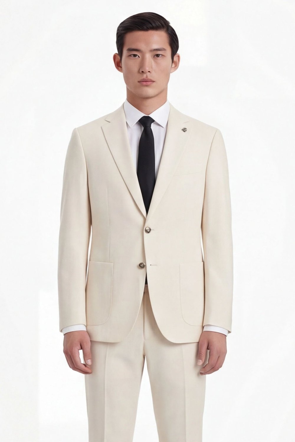 Ekru Slim Fit 6 Drop Mono Yaka Modal Kumaş Lastikli Bel Astarsız Takım Elbise
