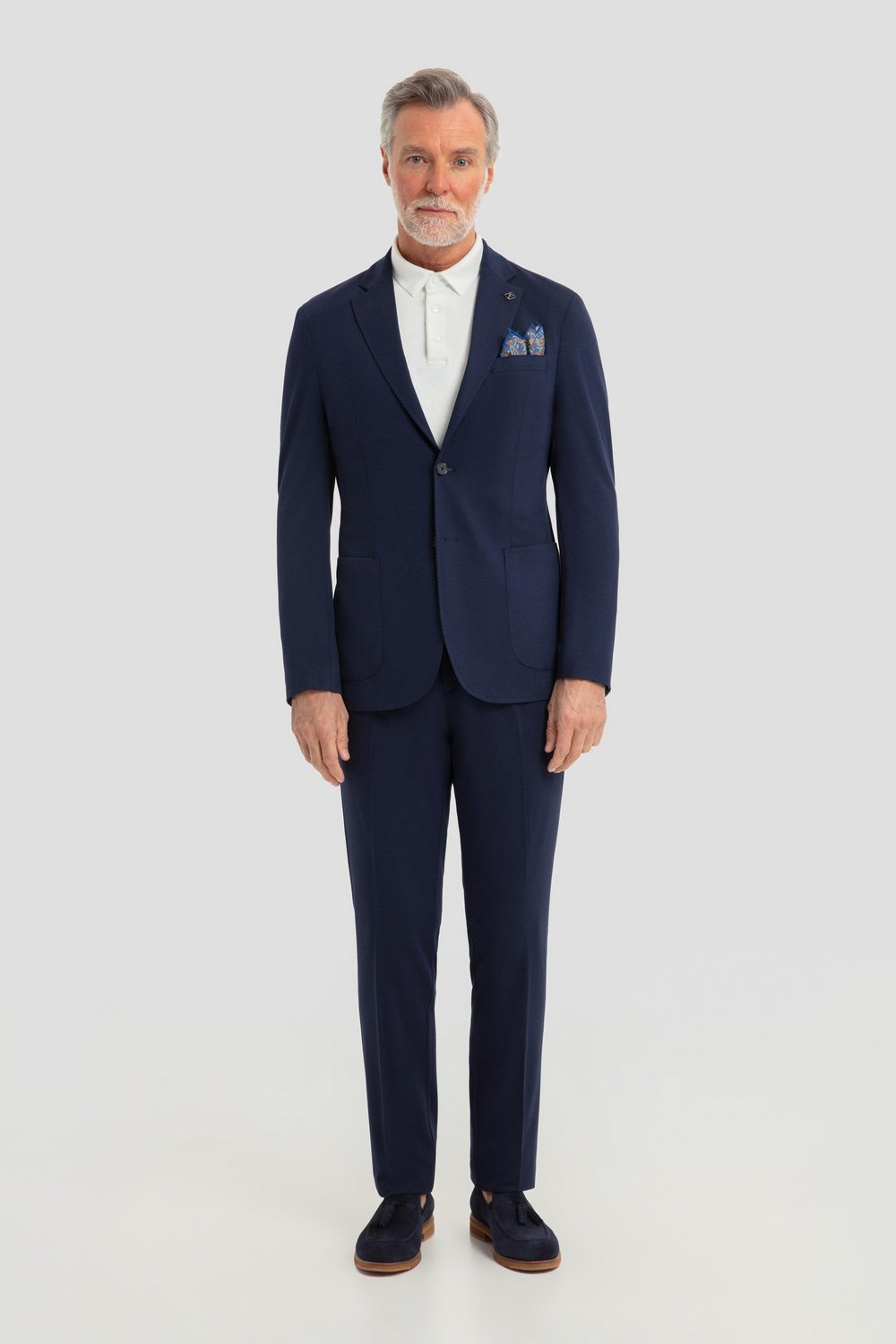 Erkek Lacivert Slim Fit Mono Yaka 6 Drop Modal Karışımlı Astarsız Takım Elbise