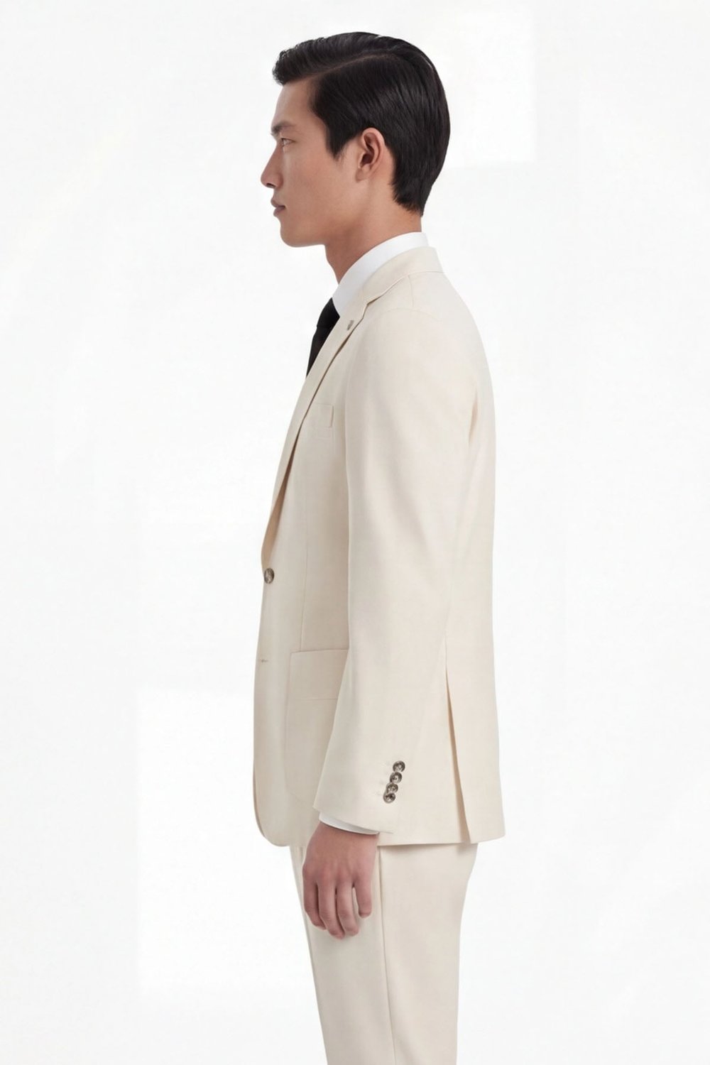 Ekru Slim Fit 6 Drop Mono Yaka Modal Kumaş Lastikli Bel Astarsız Takım Elbise