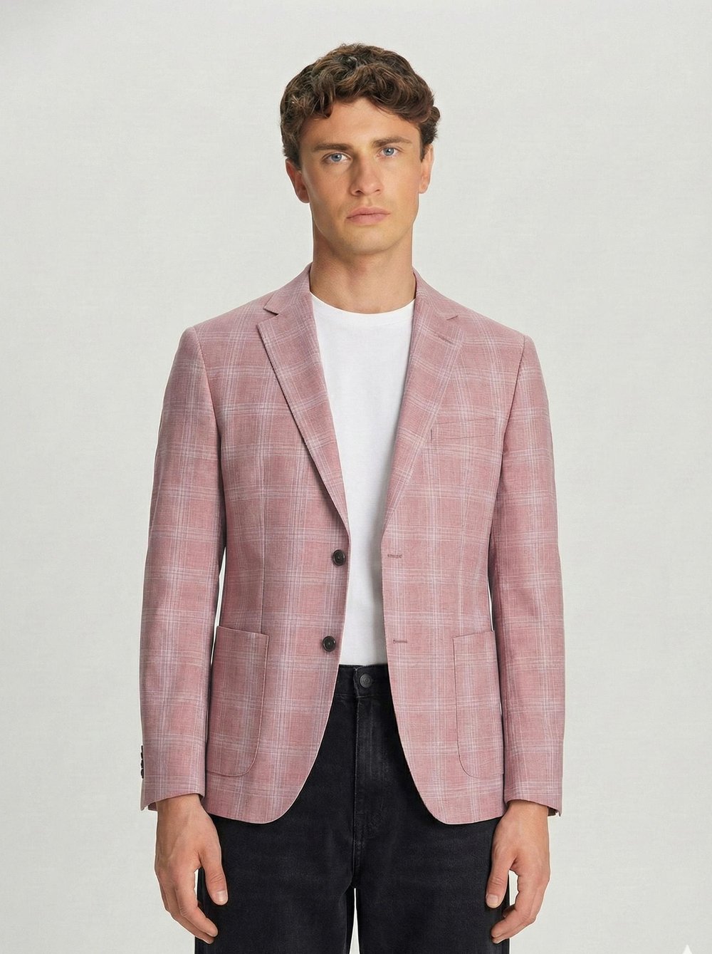 Erkek Kiremit Slim Fit Pamuklu Mono Yaka Kareli Casual Ceket