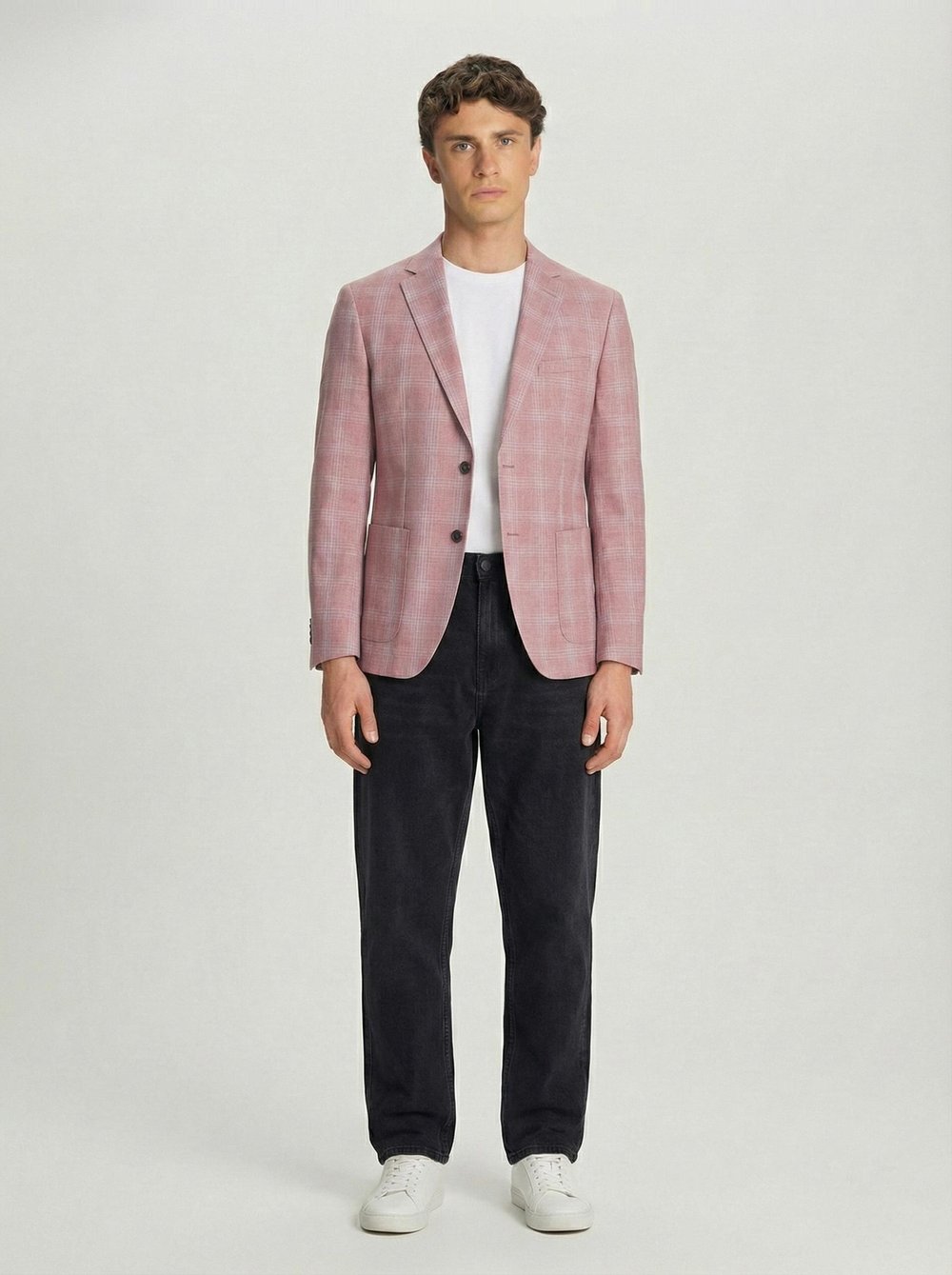 Erkek Kiremit Slim Fit Pamuklu Mono Yaka Kareli Casual Ceket