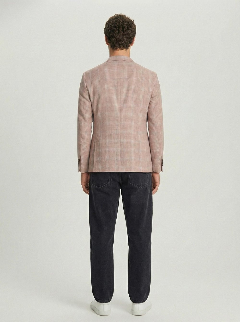 Bej Slim Fit Pamuklu Mono Yaka Kareli Casual Ceket