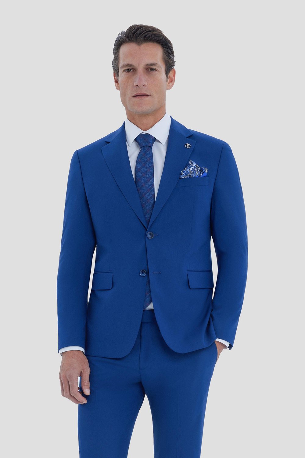 Erkek İndigo Slim Fit Mono Yaka 6 Drop Tam Astarlı Takım Elbise