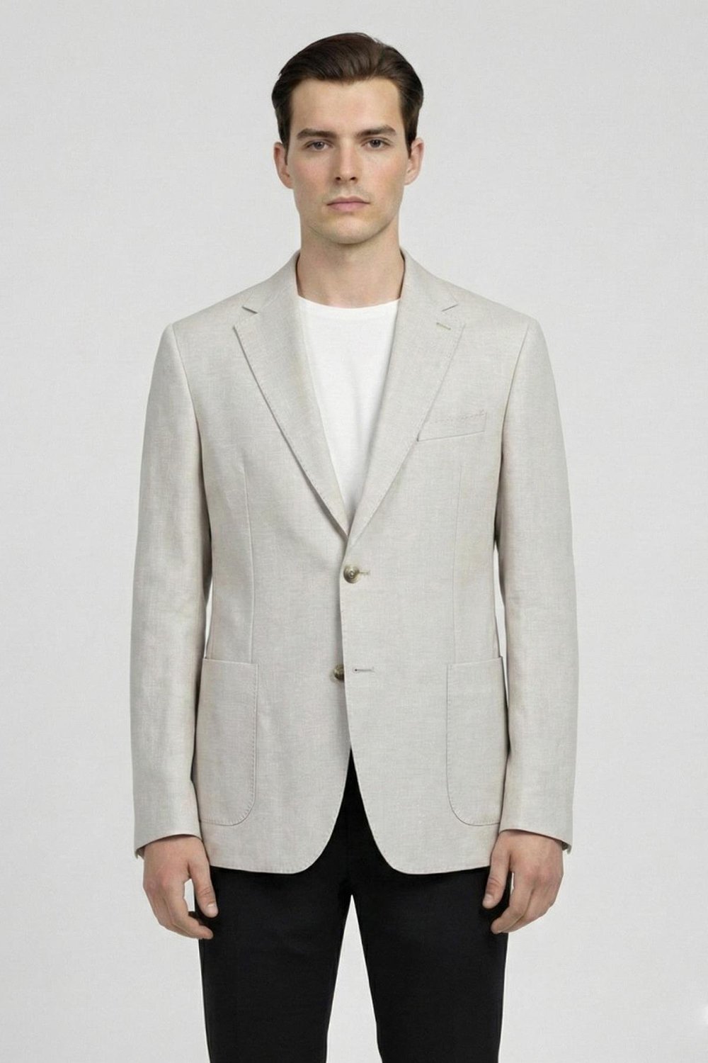 Erkek Pudra Pamuk Karışımlı Mono Yaka Slim Fit Ekose Blazer Ceket 6 Drop