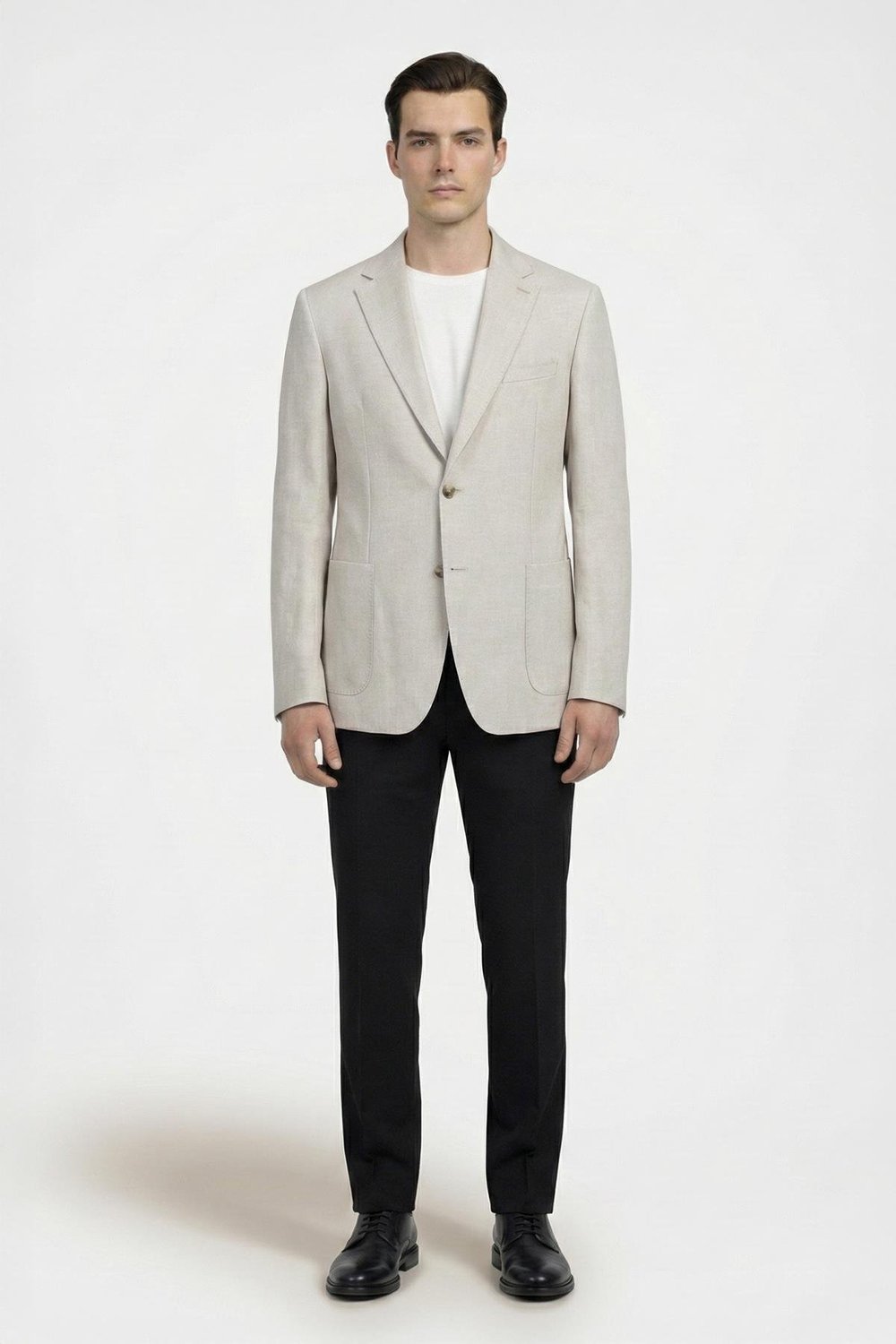 Erkek Pudra Pamuk Karışımlı Mono Yaka Slim Fit Ekose Blazer Ceket 6 Drop