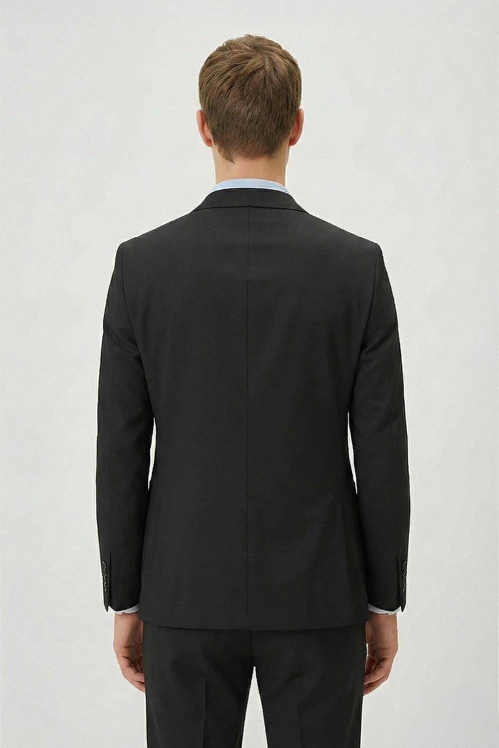 Erkek Siyah Regular Fit Pamuk Karışımlı Düz Mono Yaka Lastikli Bel Torba Cep Klasik Paça 6 Drop Astarsız Çift Yırtmaç Takım Elbise