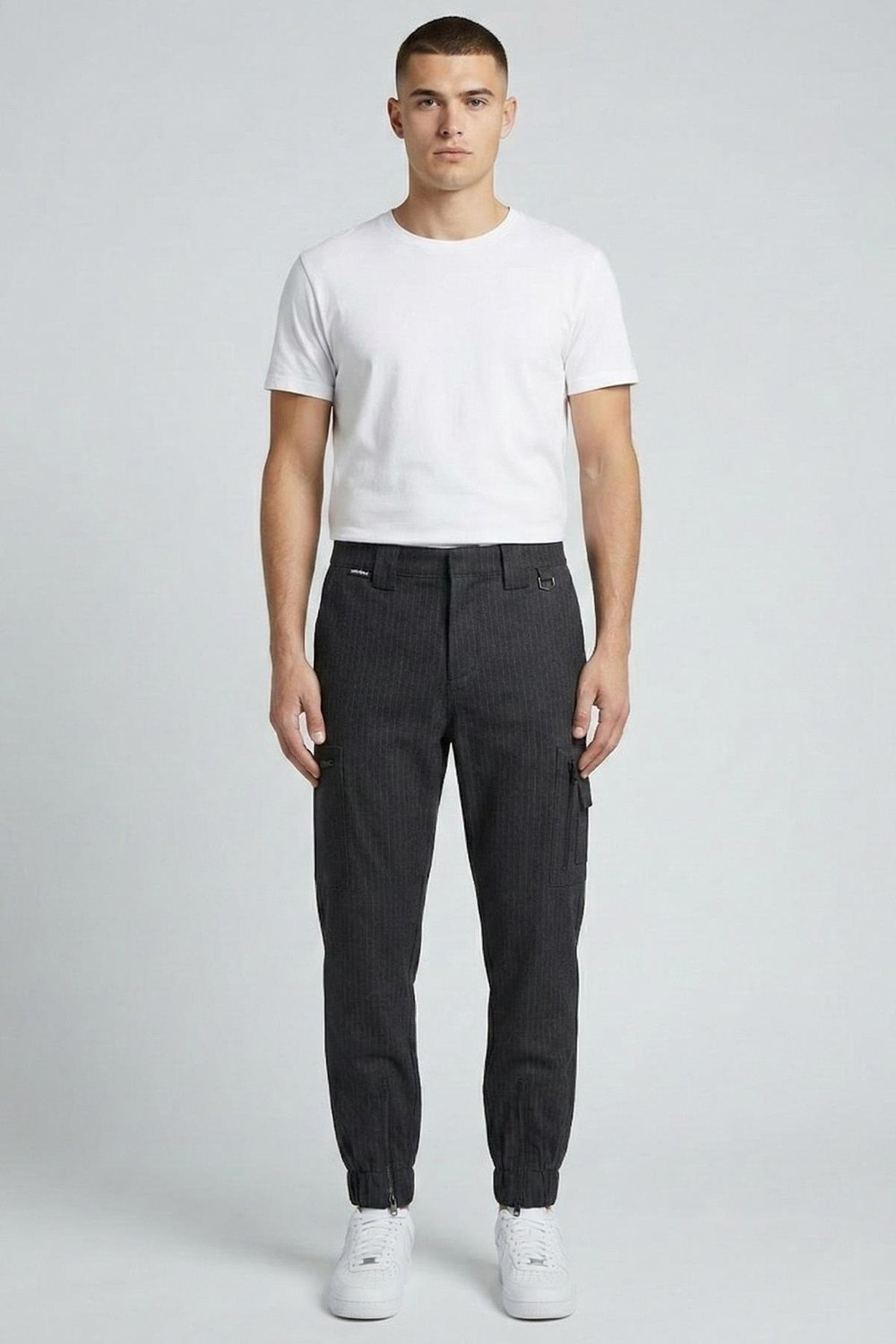 Giotelli Antrasit Regular Fit Çizgili Kargo Erkek Pantolon