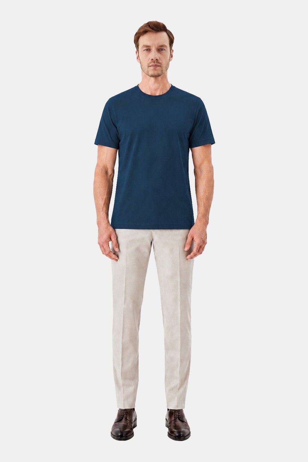 Petrol Mavisi %100 Pamuk Regular Fit Bisiklet Yaka Basic T-shirt