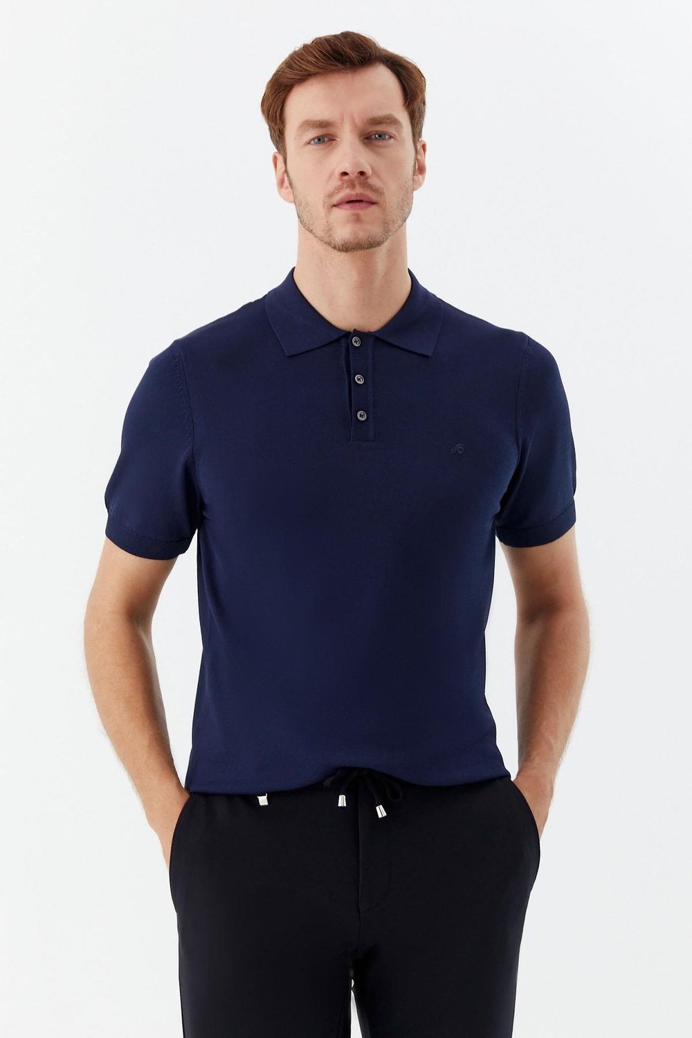 Erkek Lacivert Regular Fit Triko Polo Yaka T-Shirt – Kısa Kollu