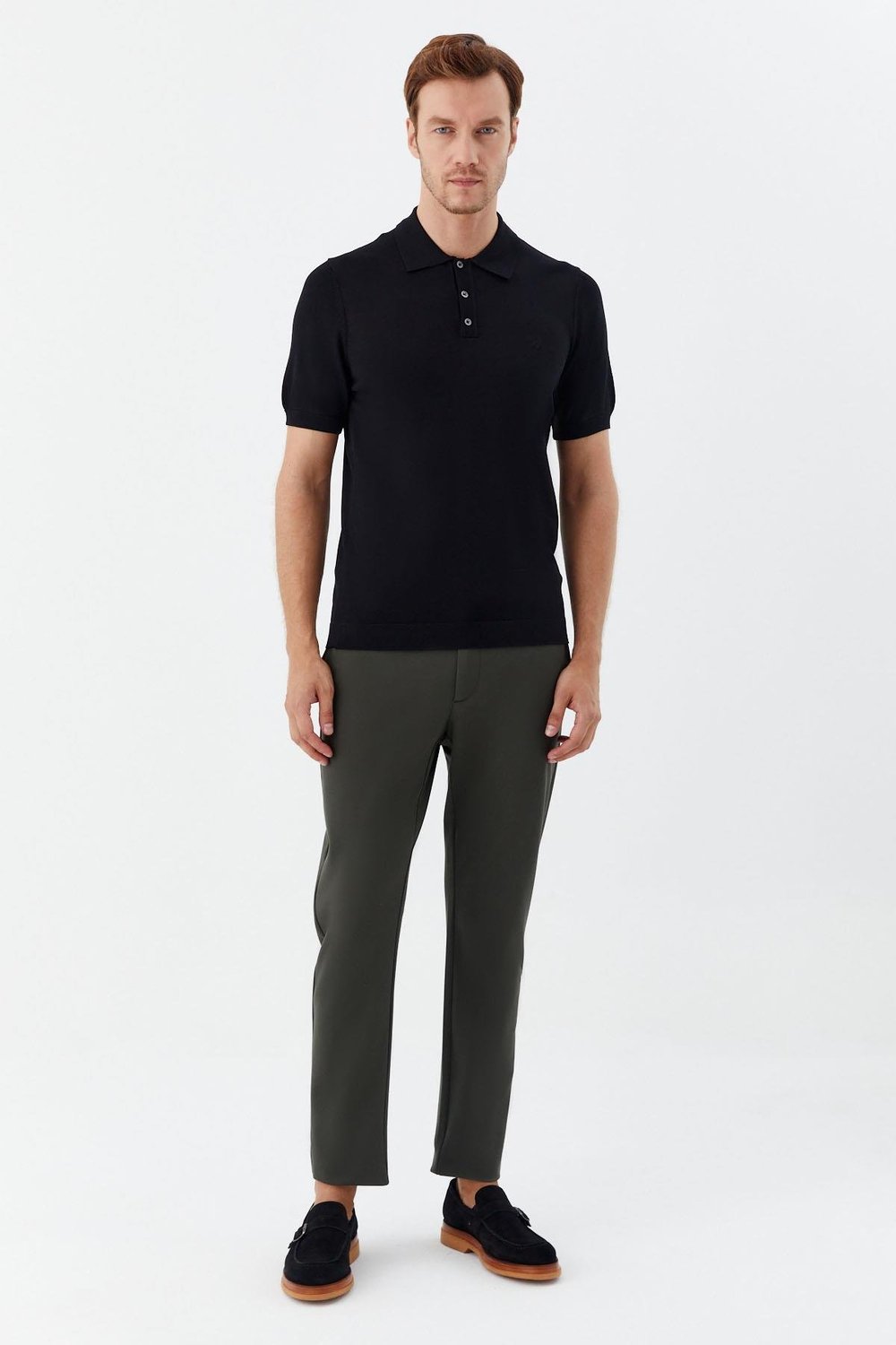 Erkek Siyah Regular Fit Triko Polo Yaka Tişört