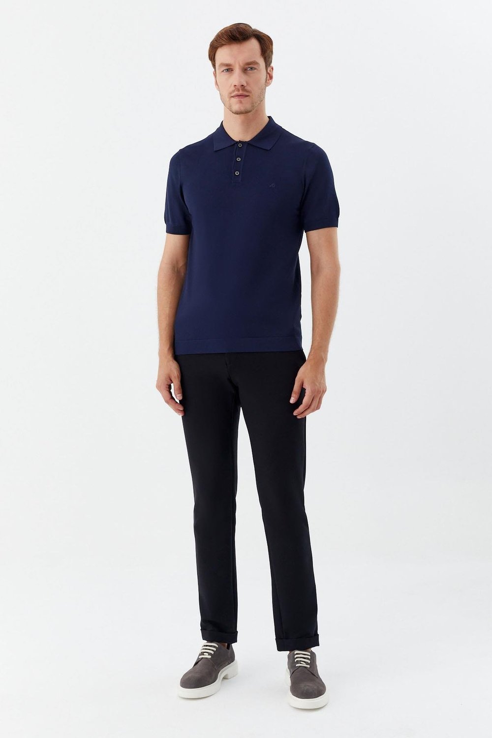 Erkek Lacivert Regular Fit Triko Polo Yaka T-Shirt – Kısa Kollu