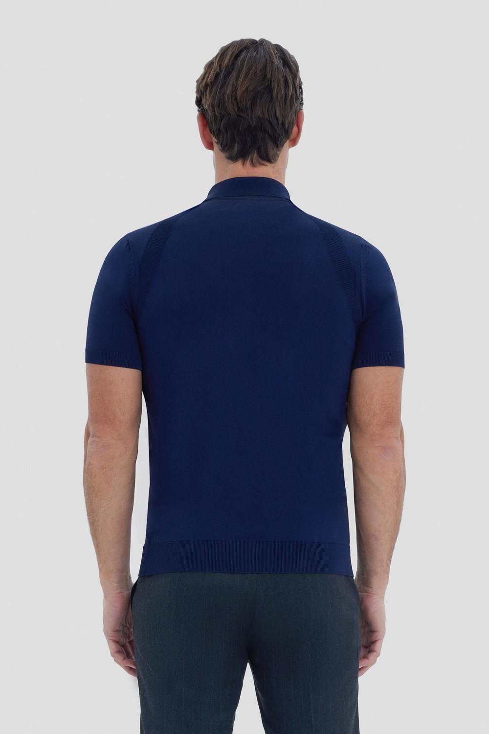 Erkek Lacivert Normal Kesim Regular Fit Viskon Dokulu Triko Polo Yaka Tişört