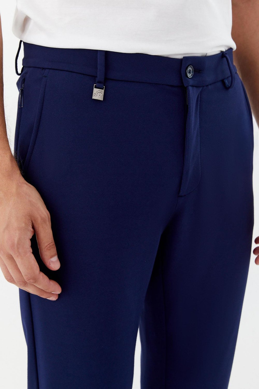 Regular Fit Fermuar Detaylı Erkek Pantolon Koyu Lacivert