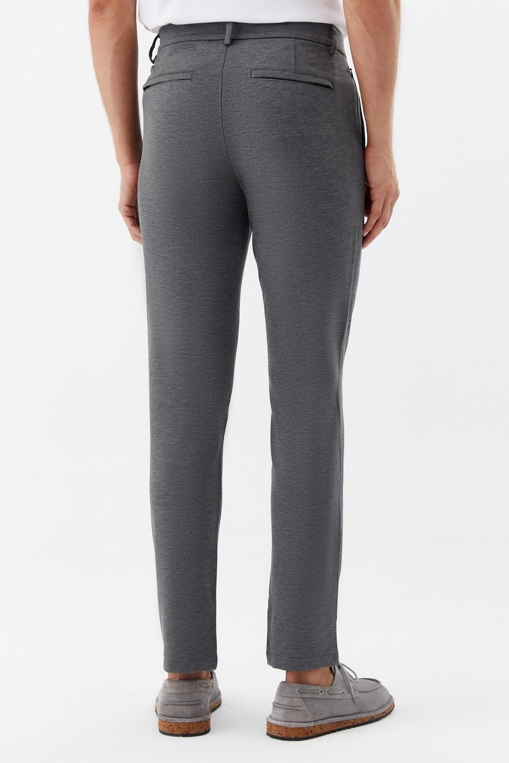Regular Fit Fermuar Detaylı Erkek Pantolon Gri Melanj