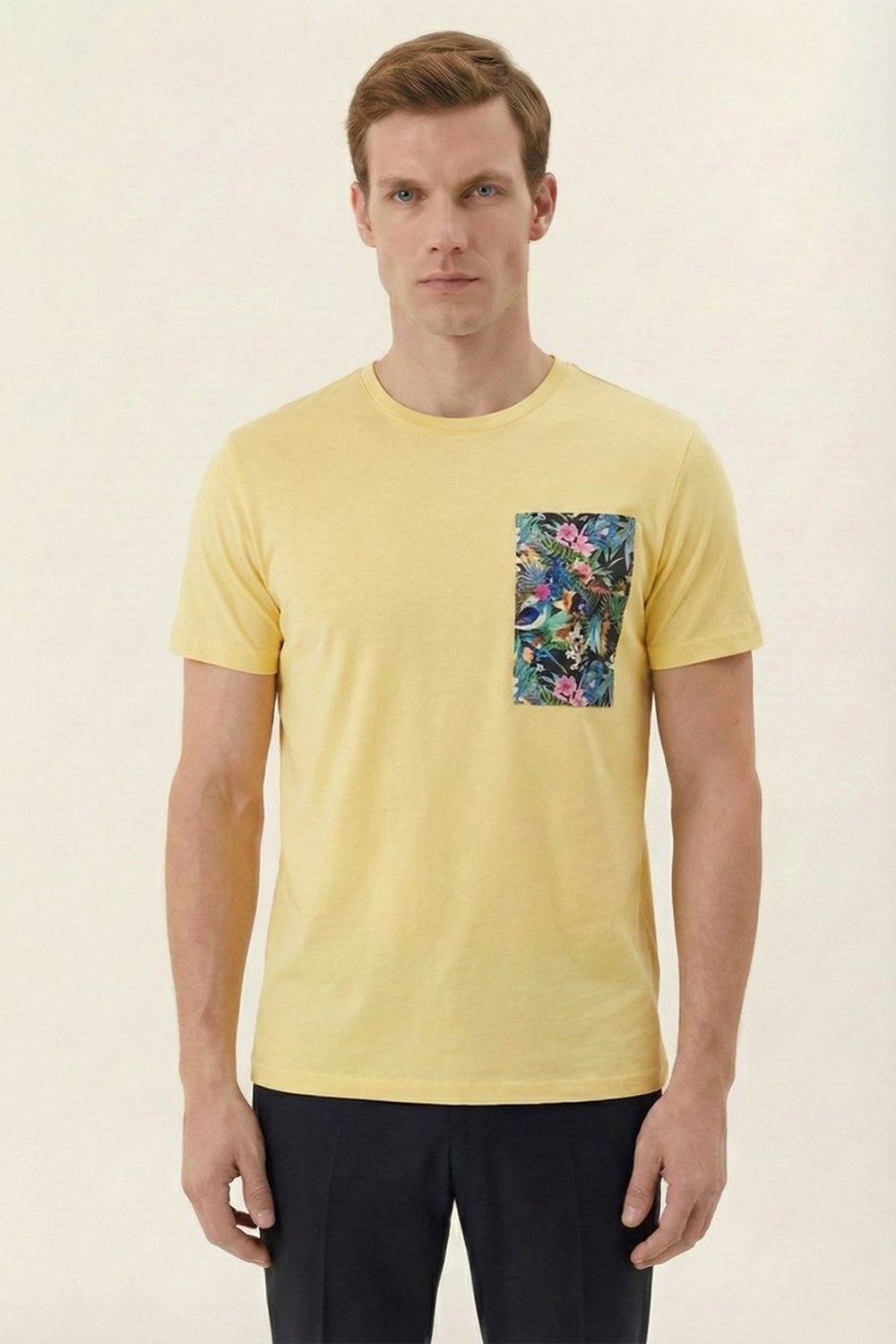 Giotelli Sarı Slim Fit Pamuk Karışımlı Bisiklet Yaka Erkek Tişört