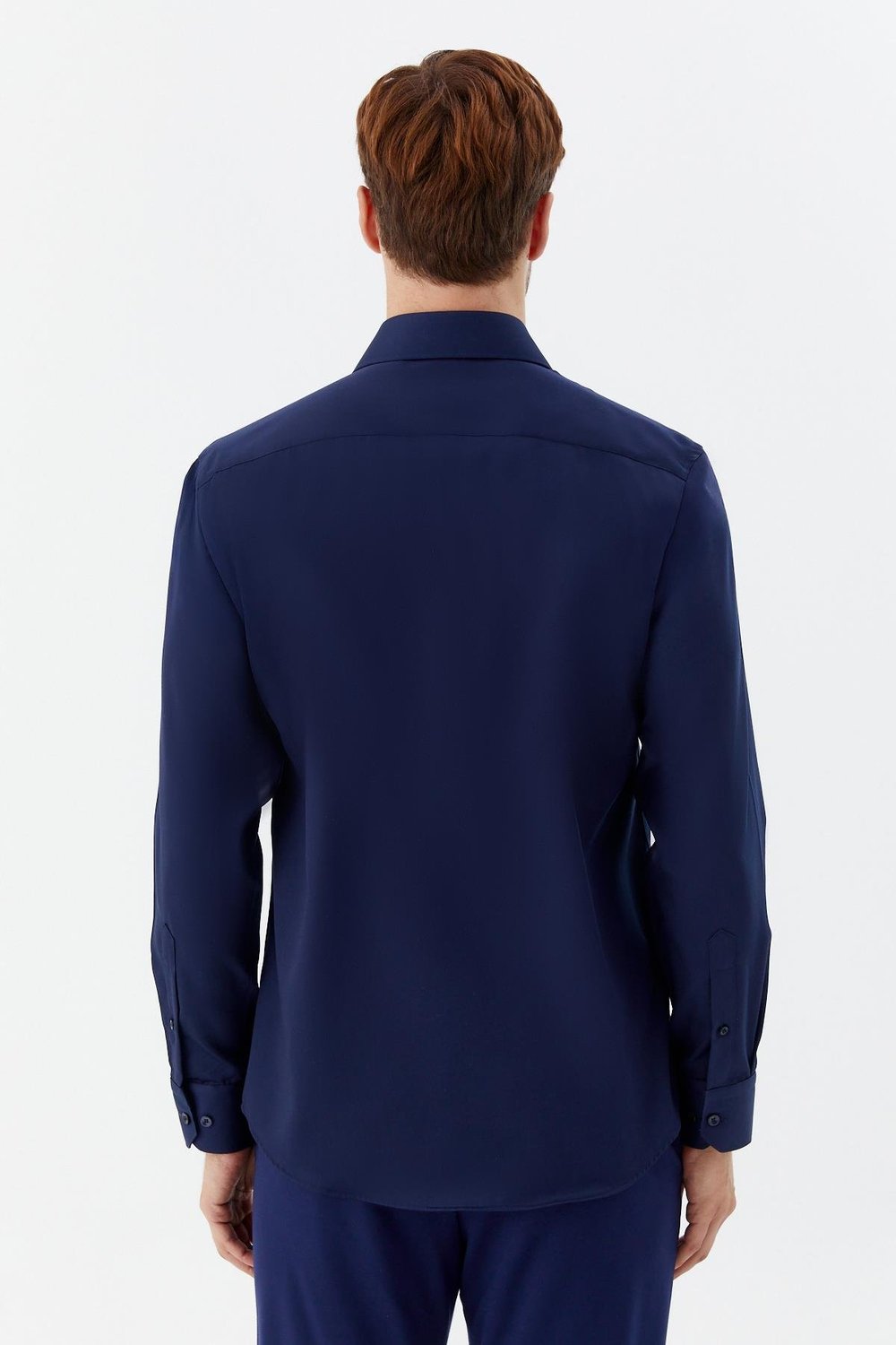 Erkek Lacivert Sivri Yaka %100 Pamuk Regular Fit Uzun Kollu Gömlek