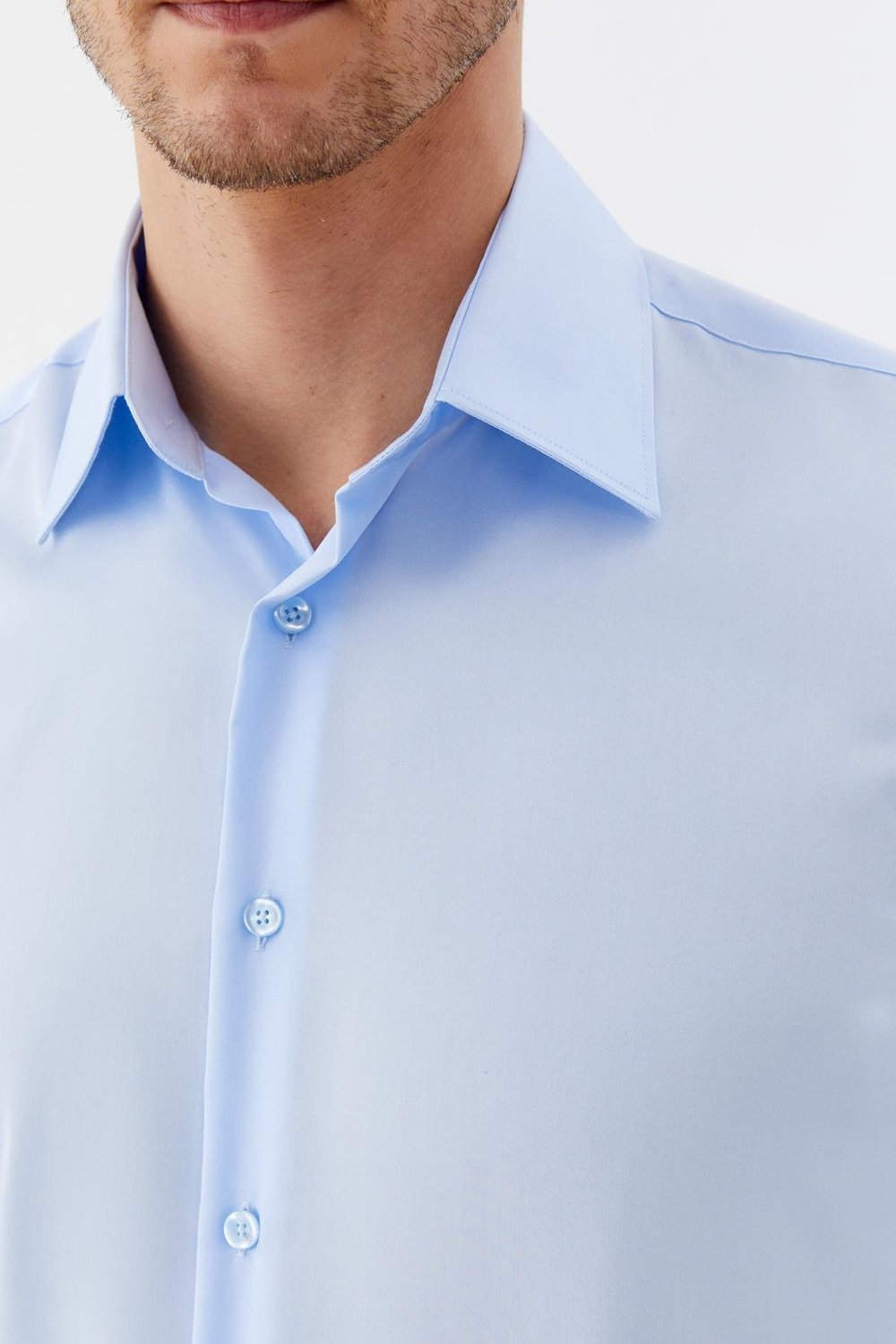 Erkek Mavi Sivri Yaka %100 Pamuk Regular Fit Uzun Kollu Gömlek