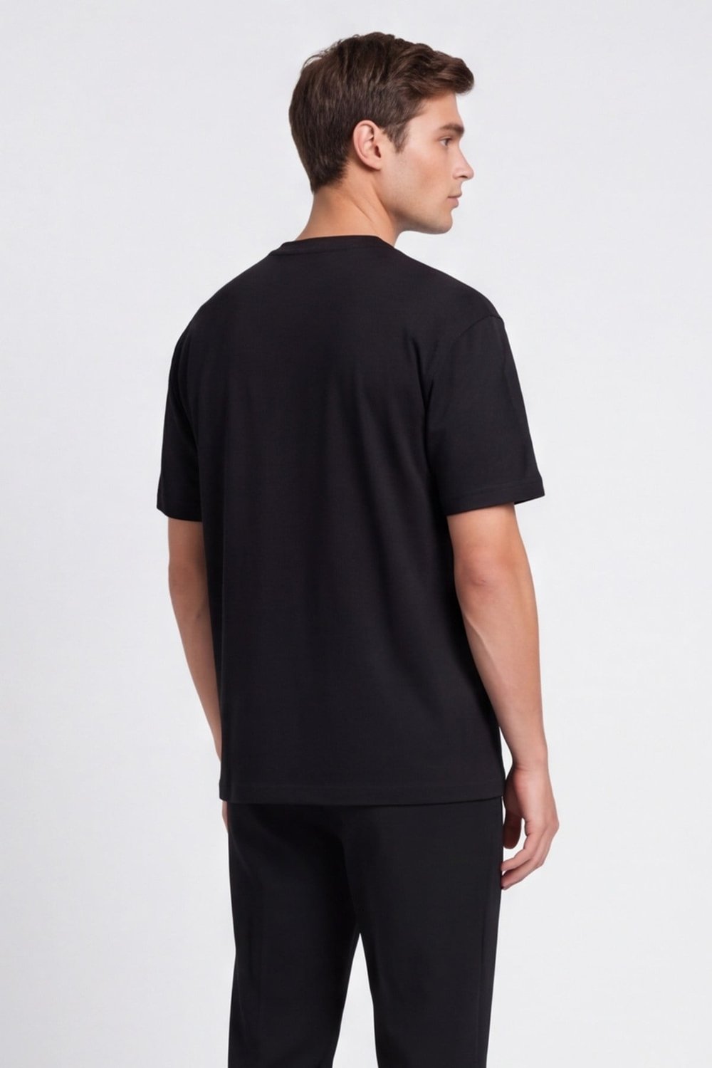 Siyah %100 Pamuk Bisiklet Yaka Düz Renk Basic T-Shirt