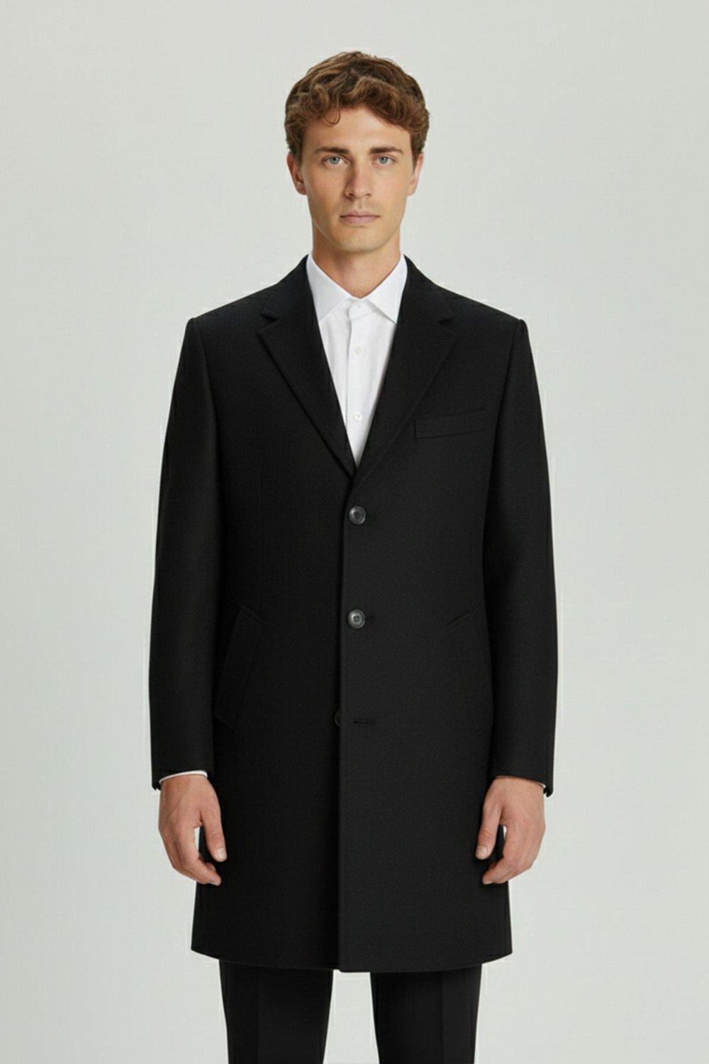 Giotelli Siyah Regular Fit Yün Karışımlı Ceket Yaka Orta Boy Erkek Palto
