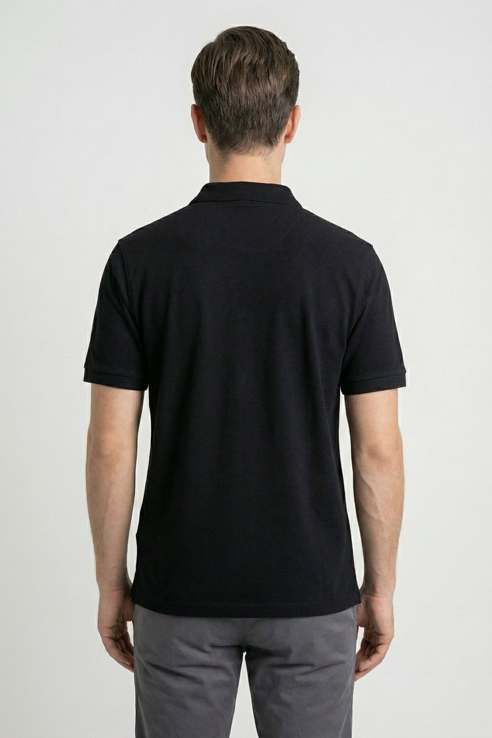 Giotelli Erkek Siyah Dar Kesim Slim Fit %100 Pamuk Dokuma Düğmeli Nakışlı Polo Yaka Tişört