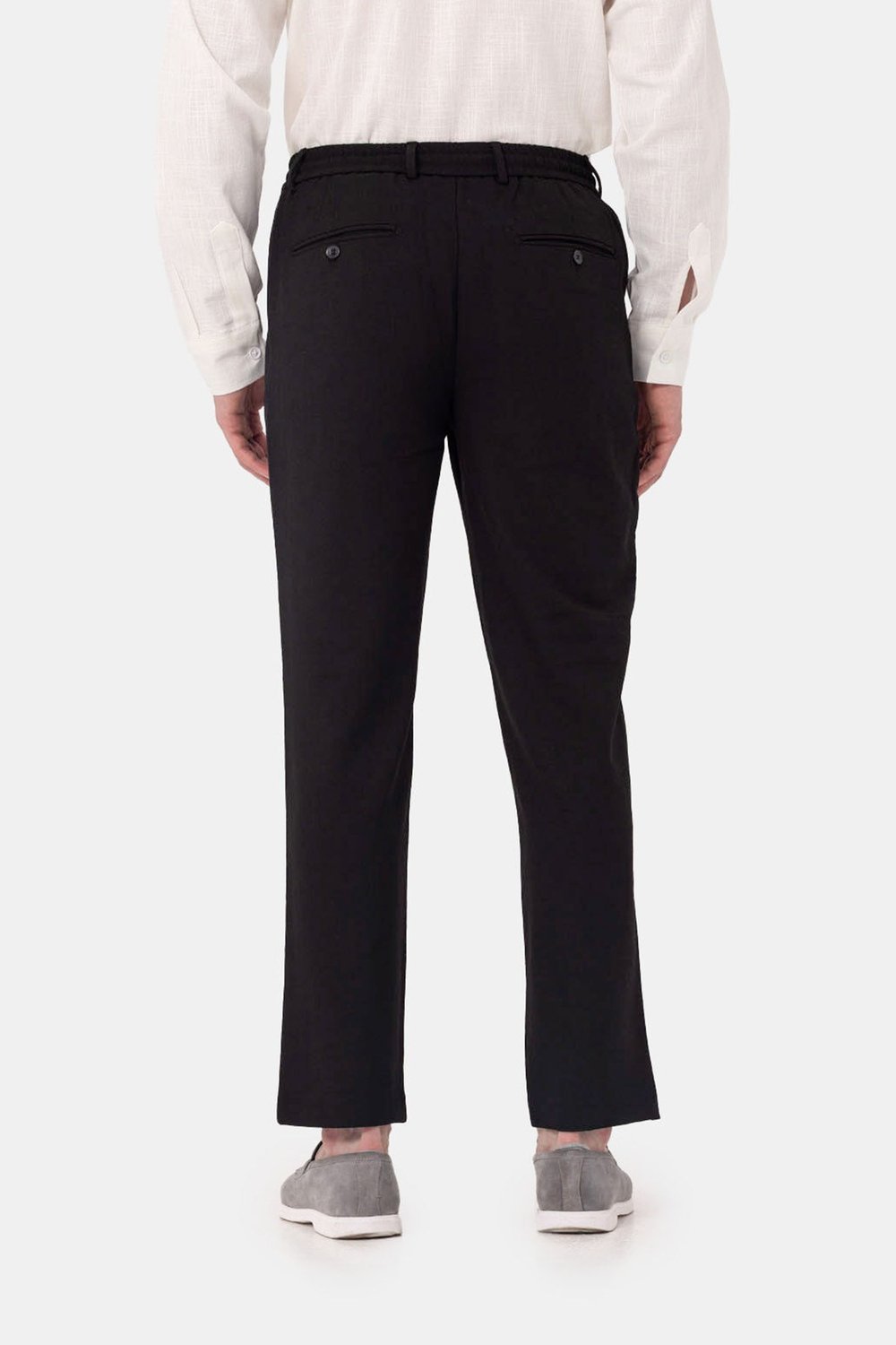 Siyah Keten Görünümlü Arka Lastikli Köprü Kemerli Bağcıklı Regular Fit Jogger Pantolon