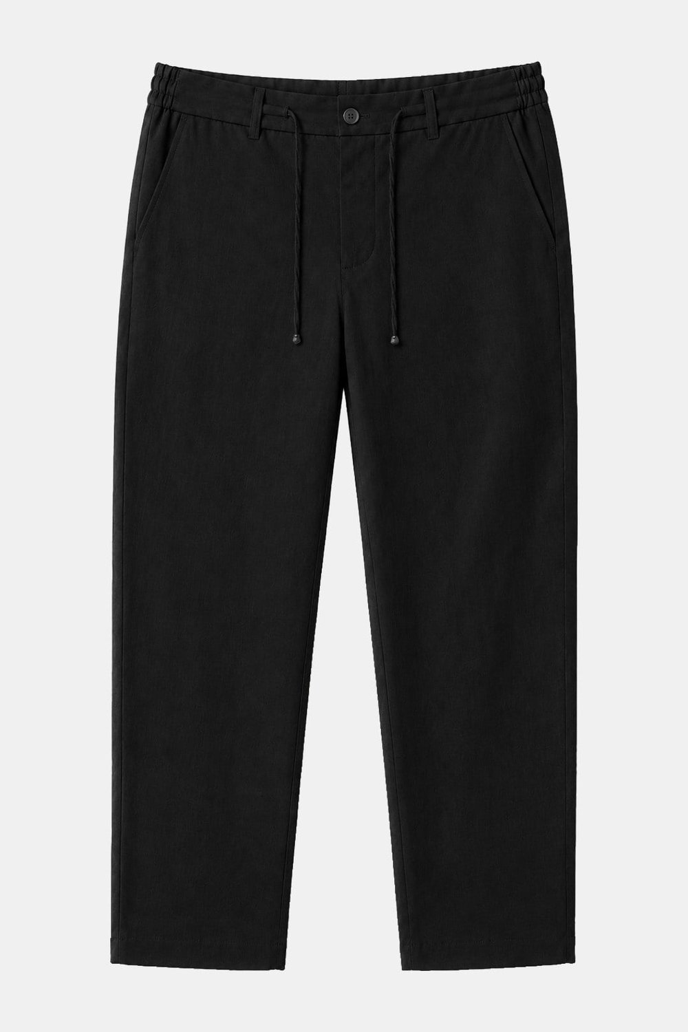 Siyah Keten Görünümlü Arka Lastikli Köprü Kemerli Bağcıklı Regular Fit Jogger Pantolon