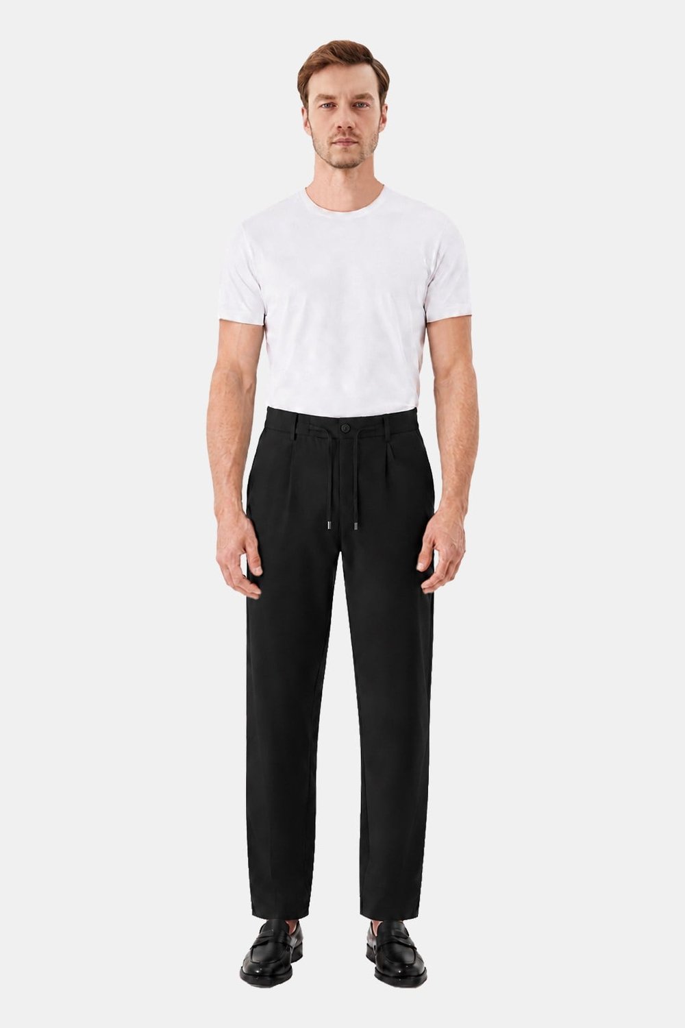 Siyah Slim Fit Bel Bağcıklı Paraşüt Pantolon