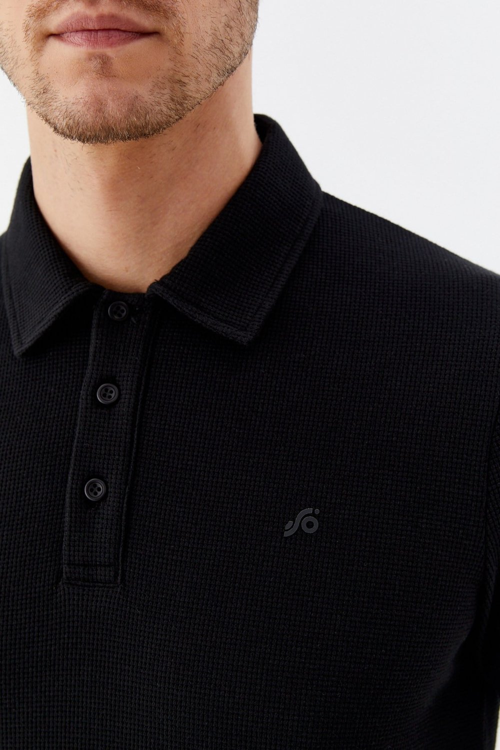 Siyah Piti Kare Desenli Pamuklu Polo Yaka T-shirt