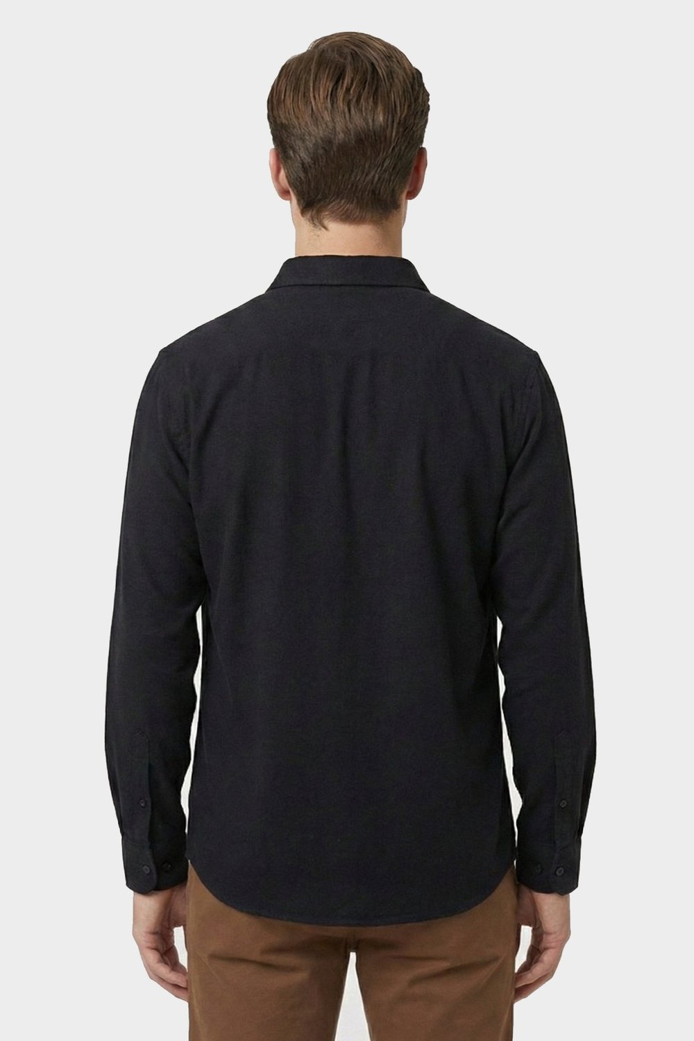 Siyah Regular Fit Pamuklu Uzun Kollu Düz Polo Yaka Erkek Oduncu Gömlek