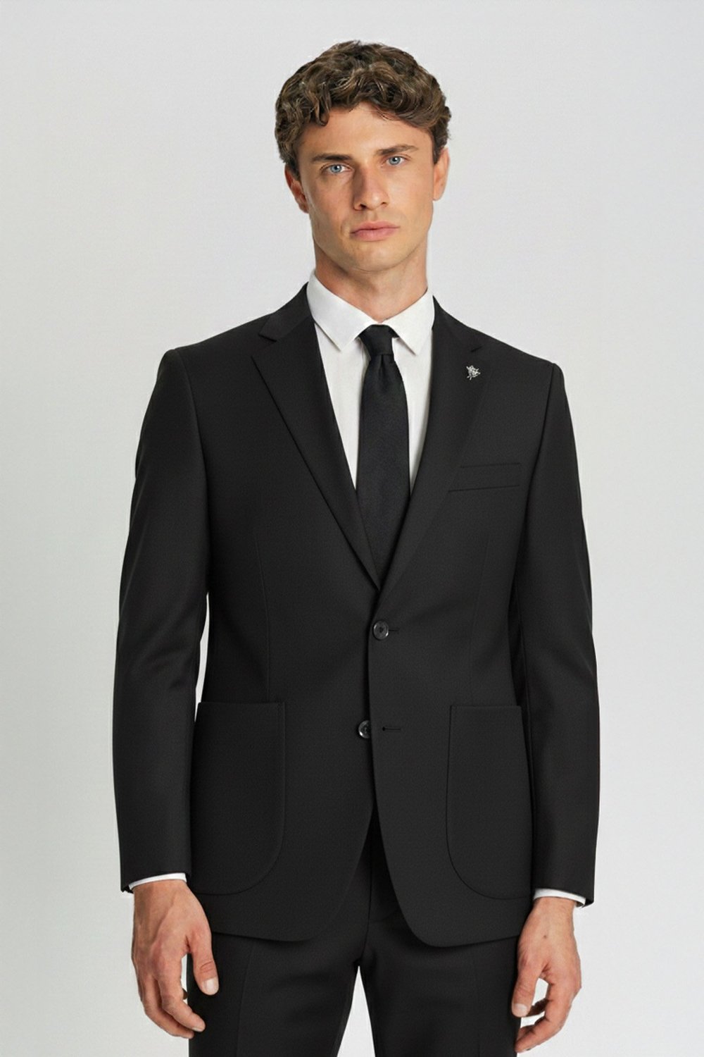 Siyah Slim Fit Çizgili Mono Yaka 6 Drop Erkek Takım Elbise