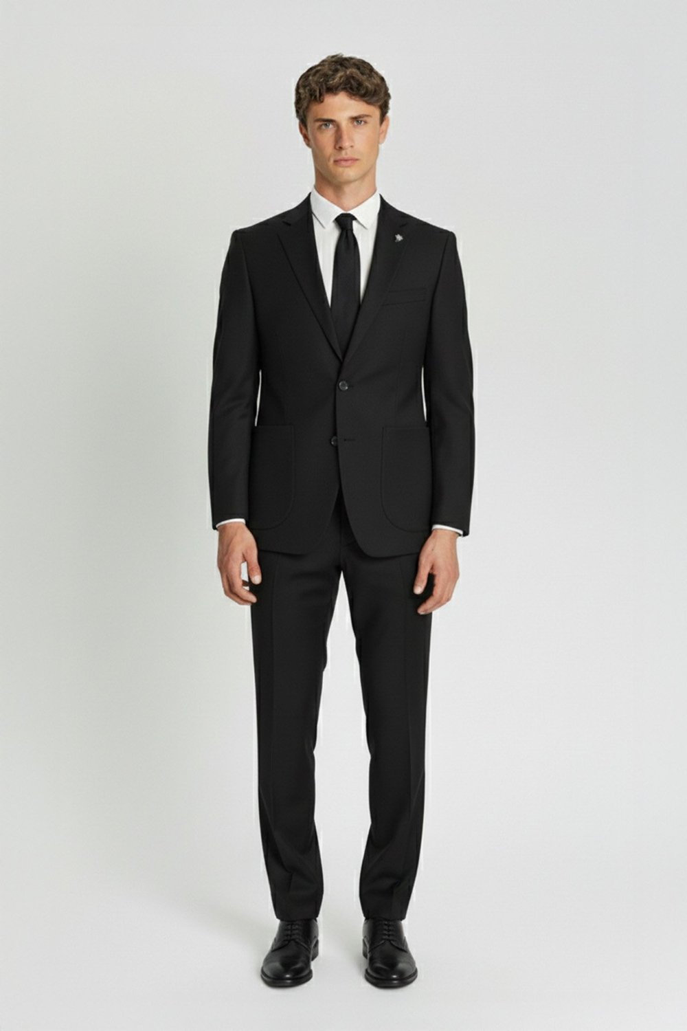 Siyah Slim Fit Çizgili Mono Yaka 6 Drop Erkek Takım Elbise