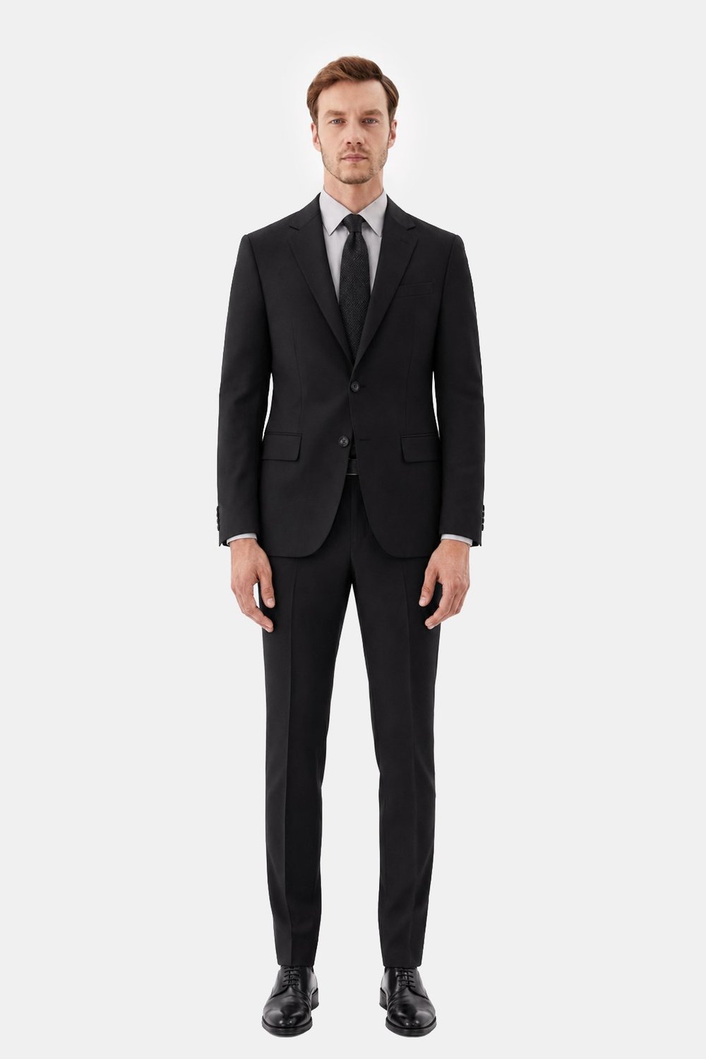 Siyah Slim Fit Düz Paça 6 Drop Mono Yaka Klasik Takım Elbise