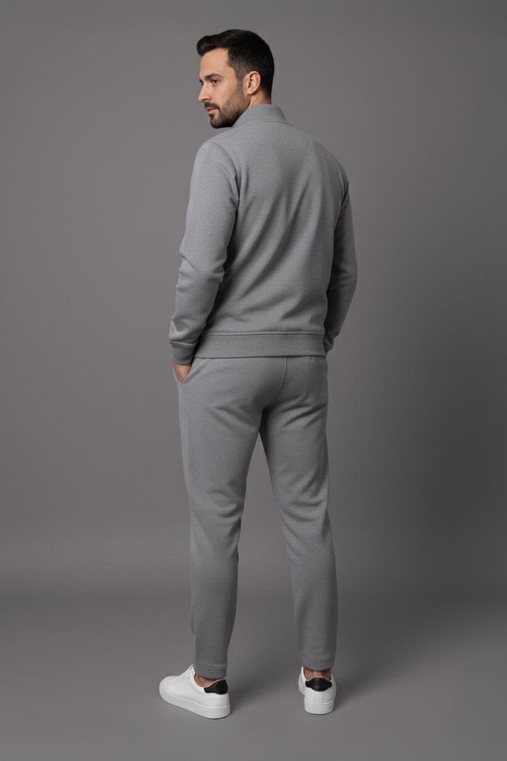 Giotelli Gri Melanj Regular Fit Pamuk Karışımlı Fermuarlı Erkek Eşofman Takımı