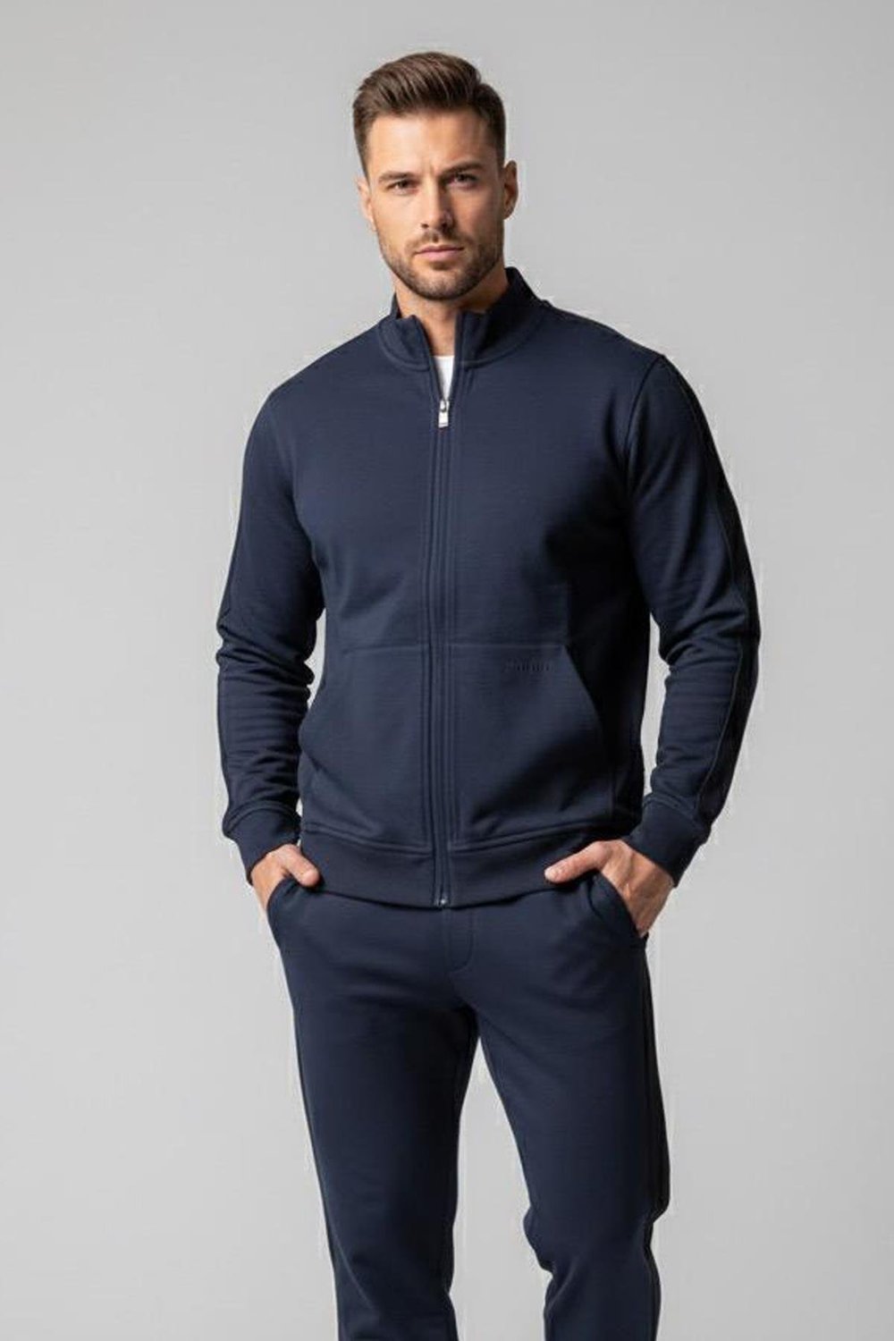 Giotelli Lacivert Regular Fit Pamuk Karışımlı Fermuarlı Erkek Eşofman Takımı