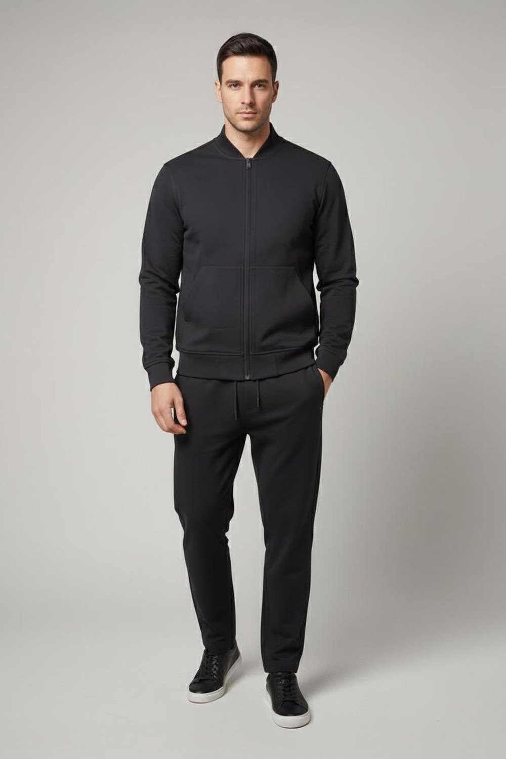 Giotelli Siyah Regular Fit Pamuk Karışımlı Fermuarlı Erkek Eşofman Takımı