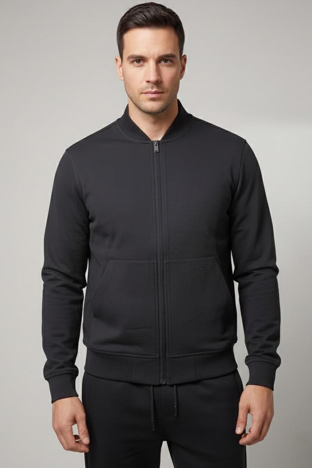 Giotelli Siyah Regular Fit Pamuk Karışımlı Fermuarlı Erkek Eşofman Takımı