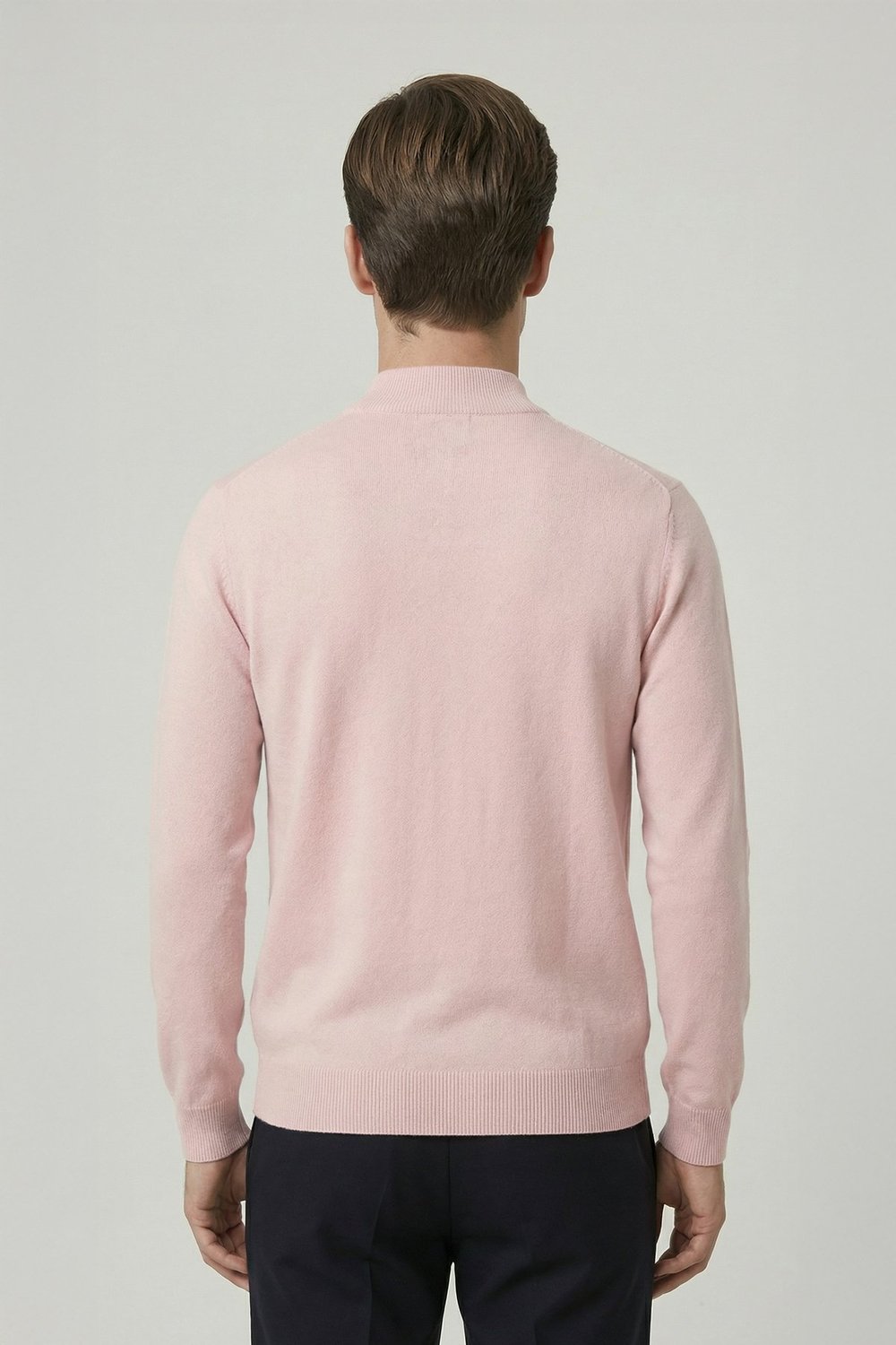 Standart Fit Pudra Yün Karışımlı Yarım Balıkçı Yaka Düz Desen Triko Kazak